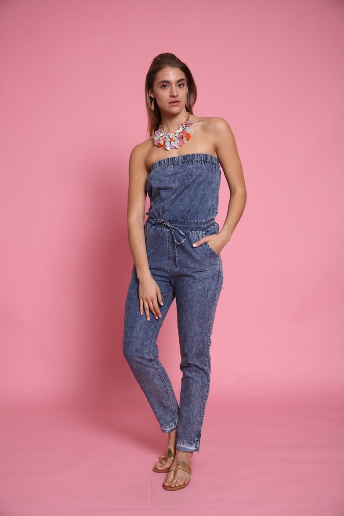 אוברול סטרפלס ג'ינס שטיפה