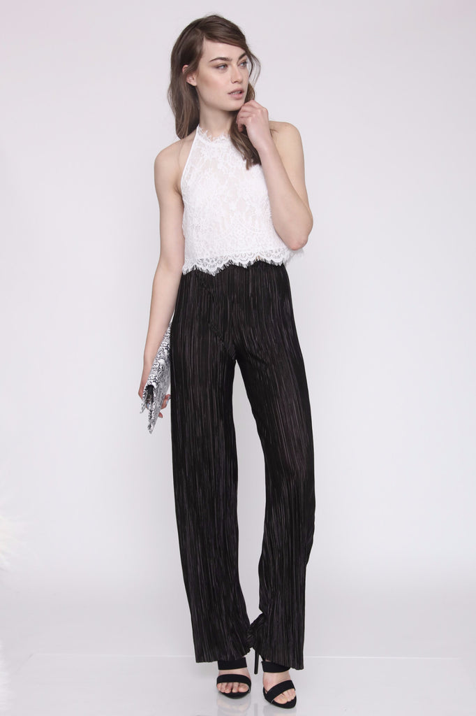 טופ קרופ תחרה - לבן