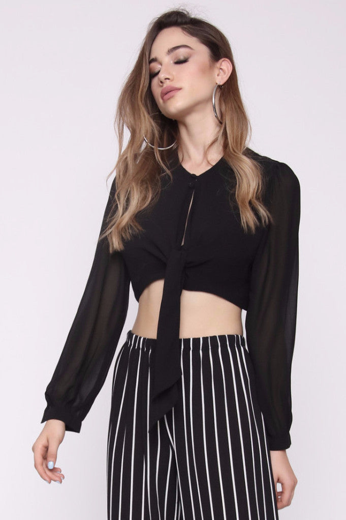 חולצת בטן קשירה - שחור