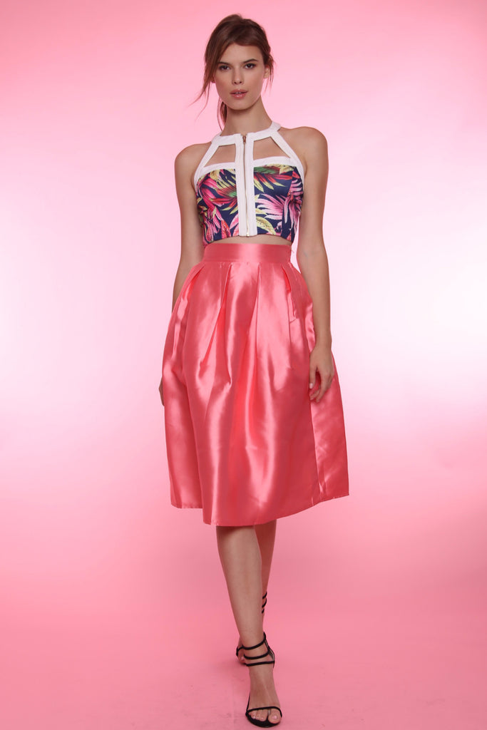 חצאית מידי סאטן ורוד / אדום