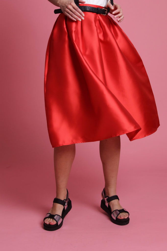 חצאית מידי סאטן ורוד / אדום